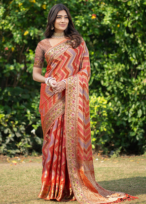 Orange Organza Saree With Blouse Piece