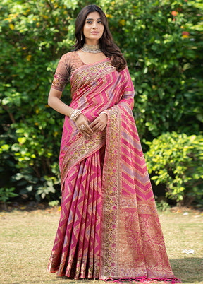 Pink Organza Saree With Blouse Piece