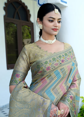 Grey Organza Saree With Blouse Piece