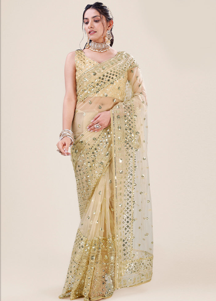 Golden Organza Saree With Blouse Piece