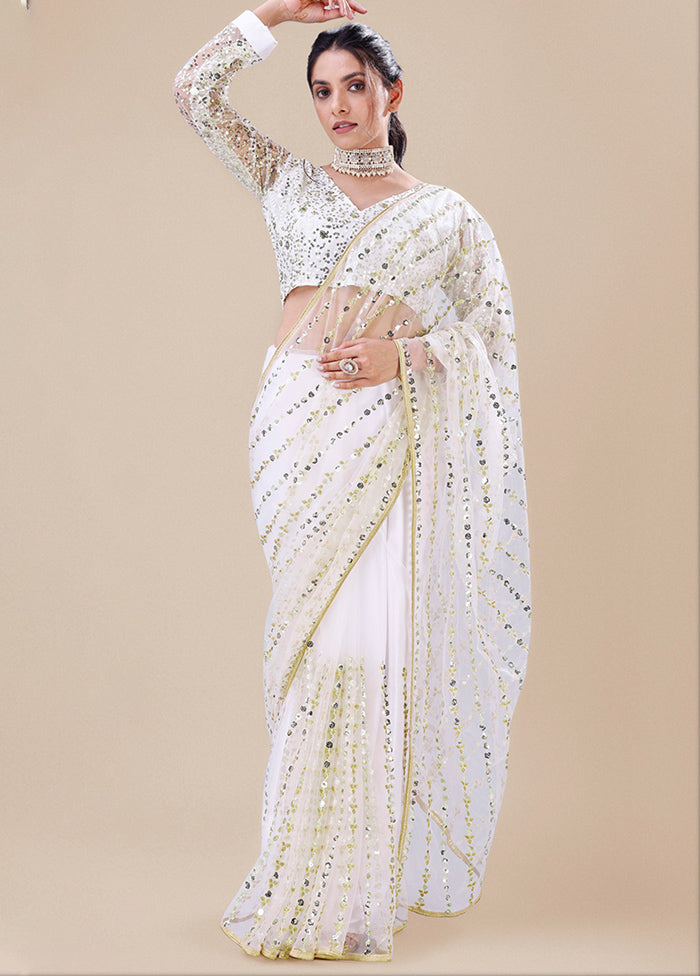 White Organza Saree With Blouse Piece