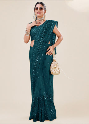 Teal Organza Saree With Blouse Piece