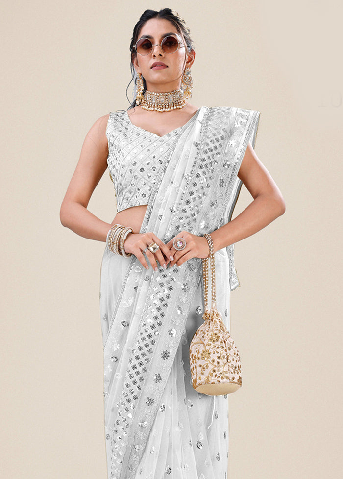 Silver Organza Saree With Blouse Piece