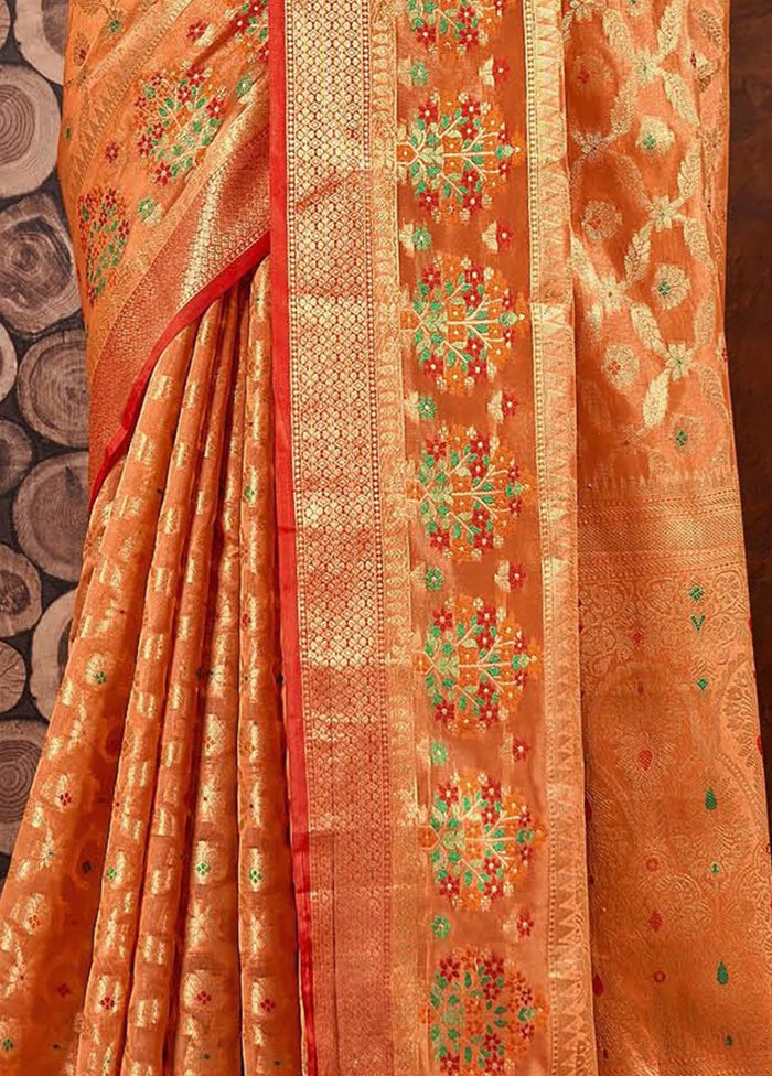 Orange Spun Silk Saree With Blouse Piece