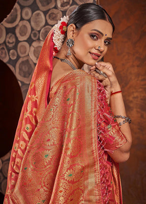 Red Spun Silk Saree With Blouse Piece