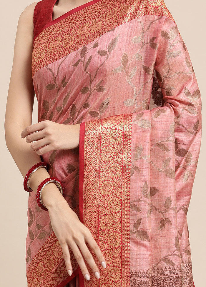 Pink Spun Silk Saree With Blouse Piece