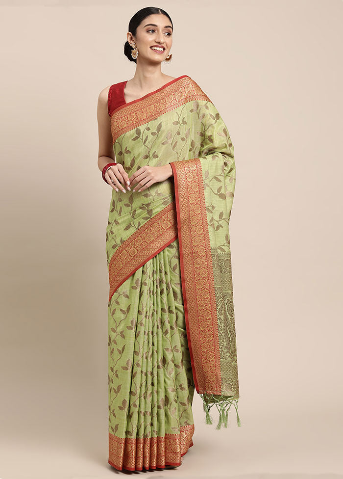 Green Spun Silk Saree With Blouse Piece