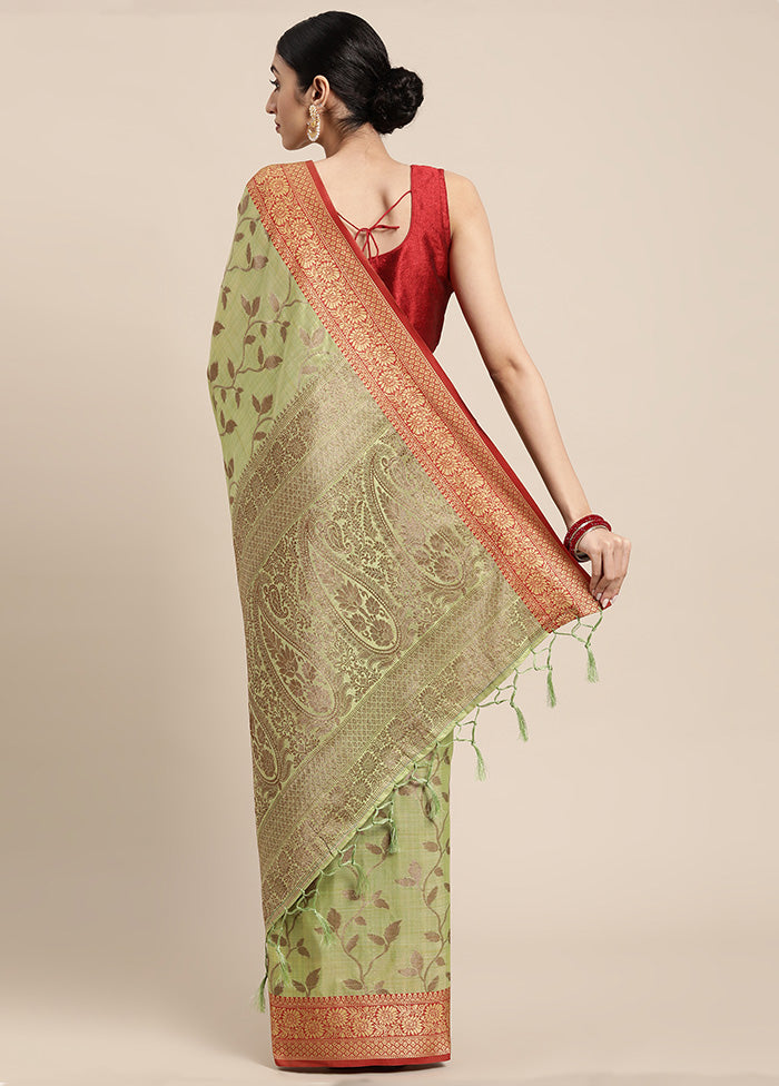 Green Spun Silk Saree With Blouse Piece