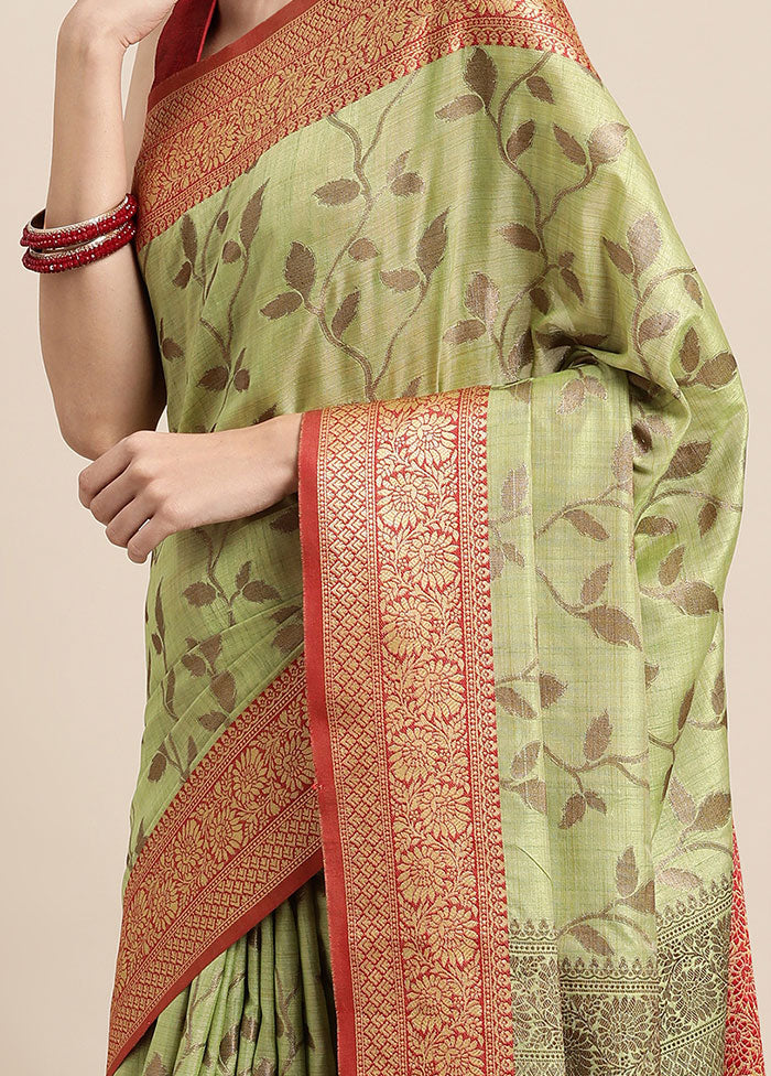 Green Spun Silk Saree With Blouse Piece