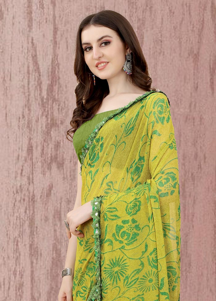 Yellow Georgette Saree With Blouse Piece