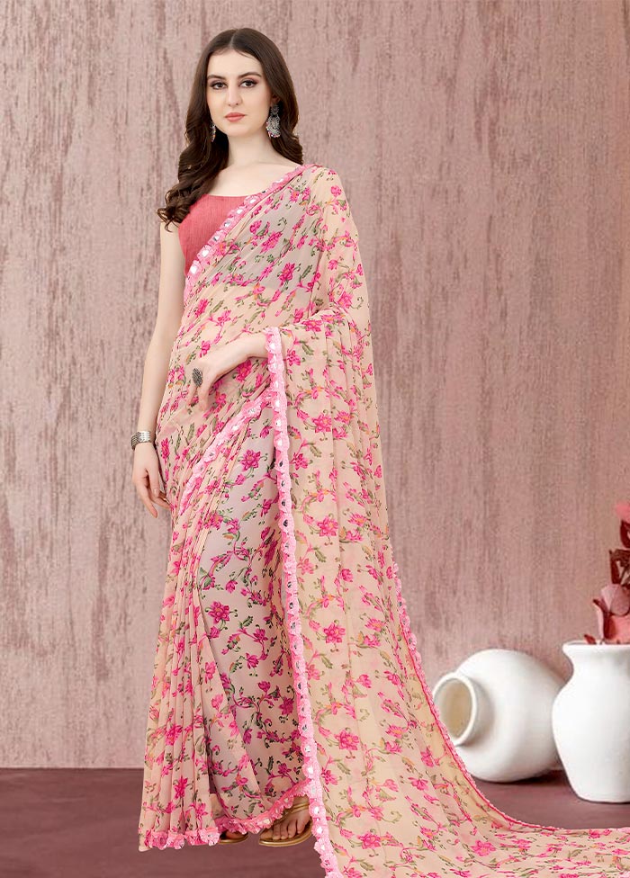 Multicolor Georgette Saree With Blouse Piece