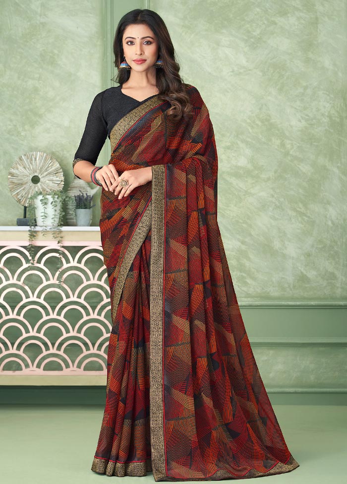 Brown Chiffon Silk Saree With Blouse Piece