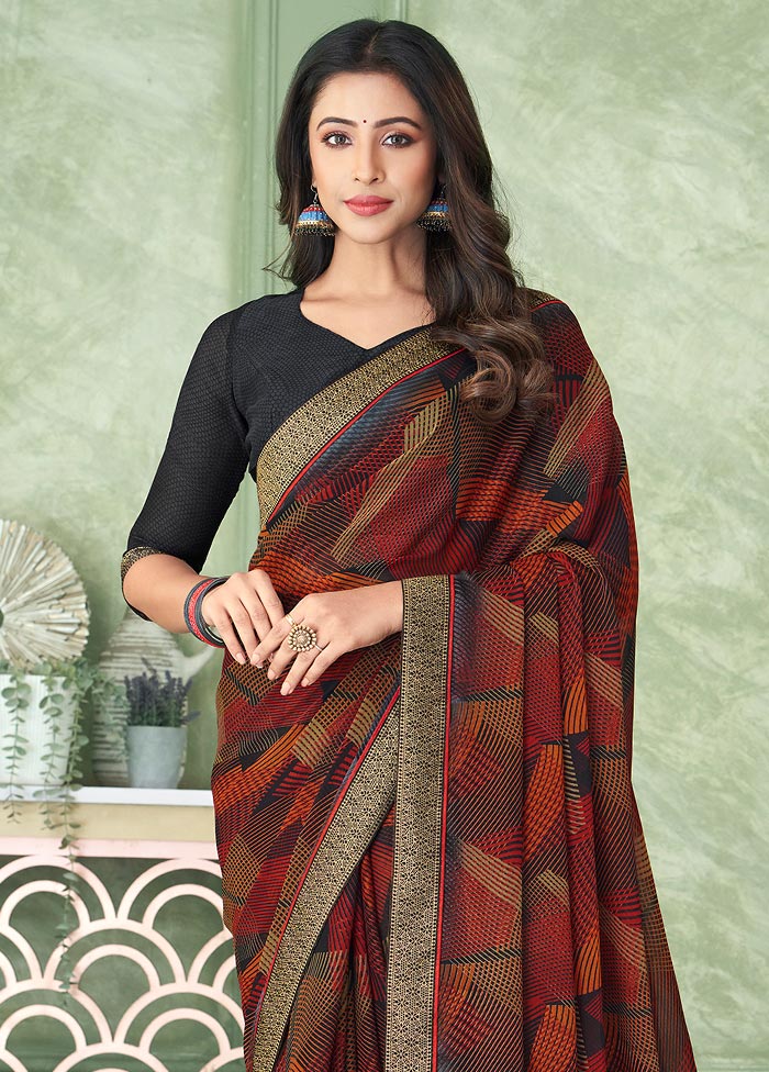 Brown Chiffon Silk Saree With Blouse Piece