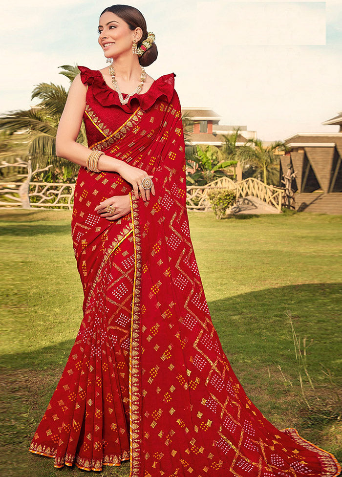 Red Georgette Saree With Blouse Piece