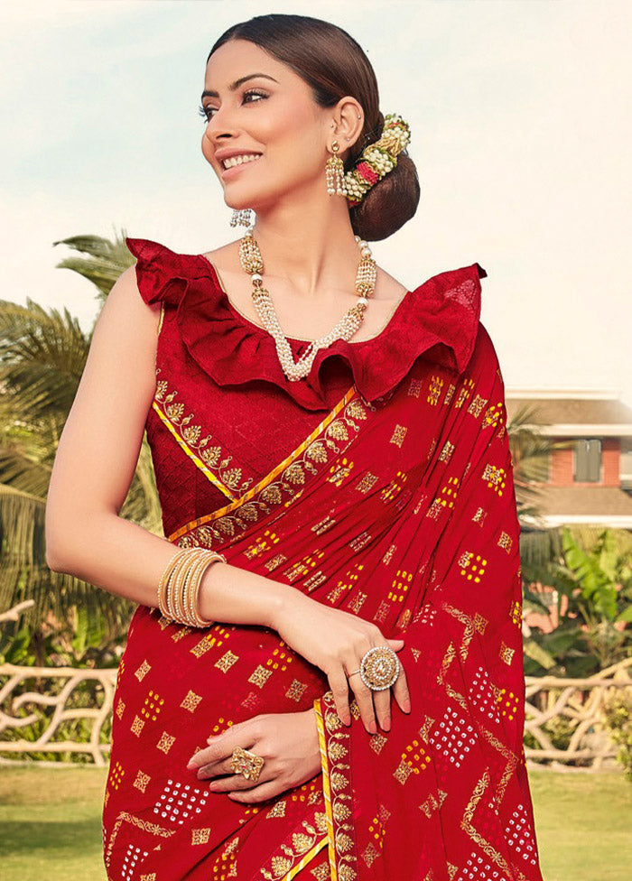 Red Georgette Saree With Blouse Piece