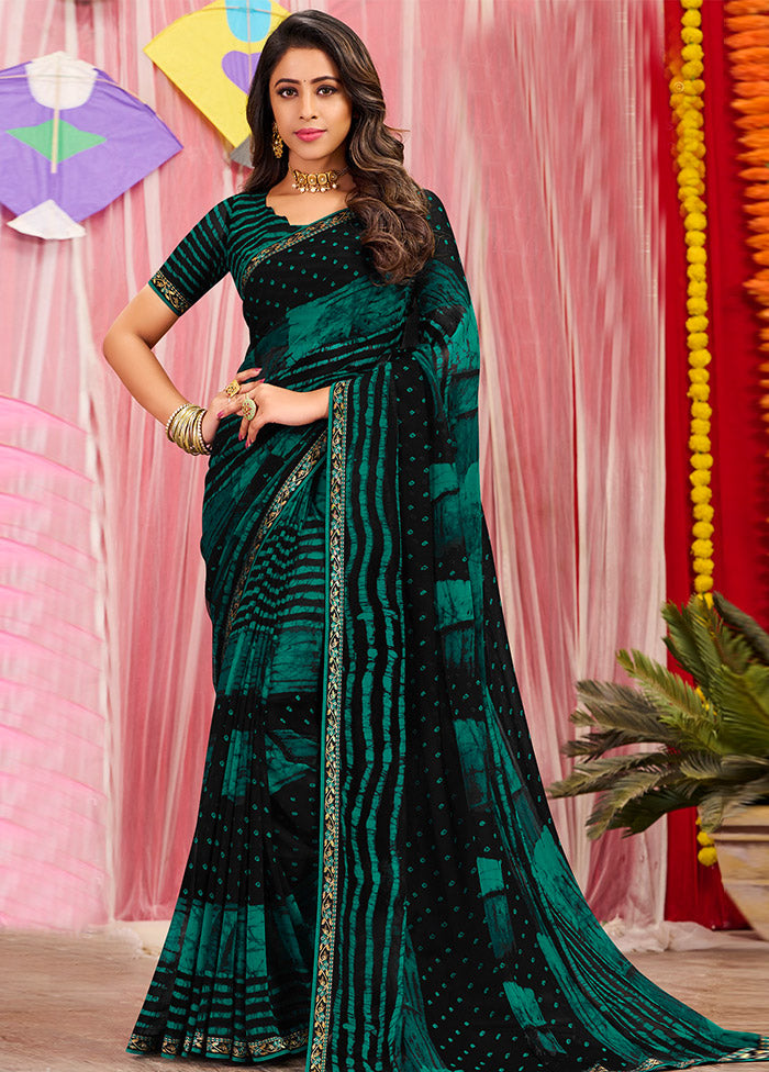 Turquoise Georgette Saree With Blouse Piece