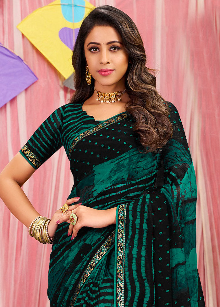 Turquoise Georgette Saree With Blouse Piece