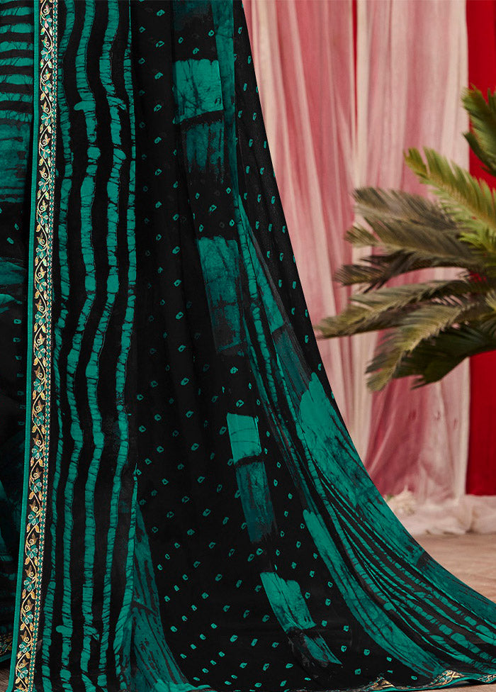 Turquoise Georgette Saree With Blouse Piece