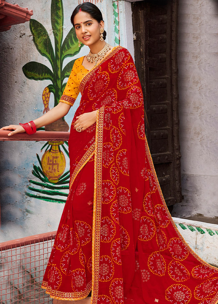 Red Georgette Saree With Blouse Piece