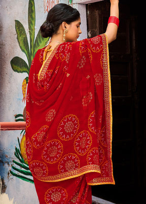 Red Georgette Saree With Blouse Piece