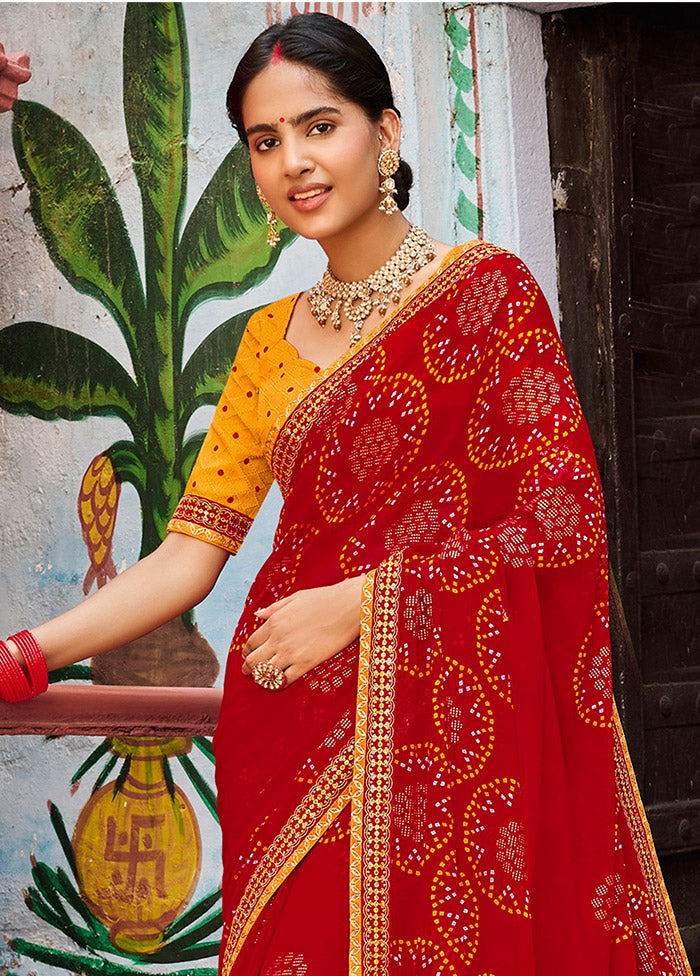 Red Georgette Saree With Blouse Piece