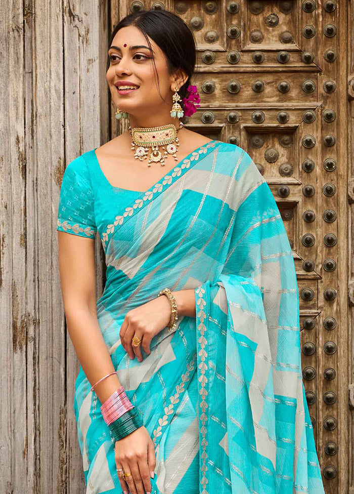 Multicolor Chiffon Silk Saree With Blouse Piece