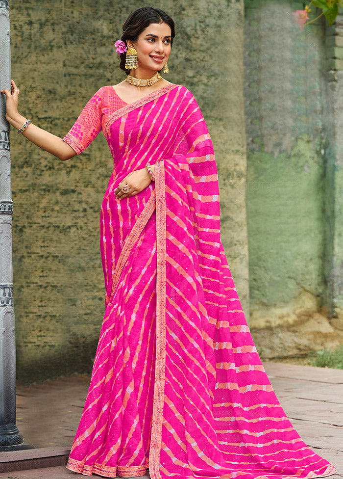 Magenta Chiffon Silk Saree With Blouse Piece