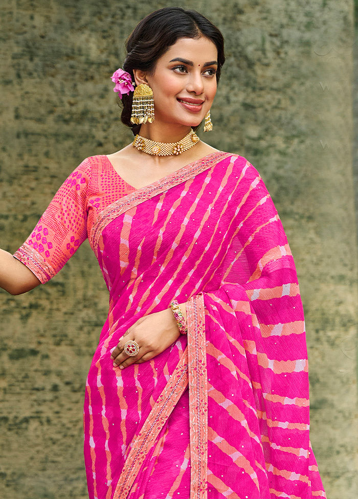 Magenta Chiffon Silk Saree With Blouse Piece