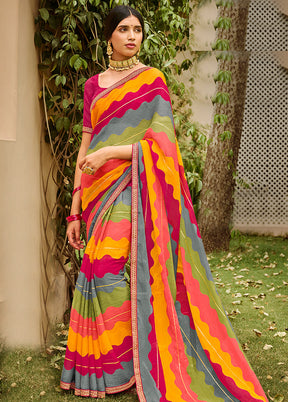 Multicolor Chiffon Silk Saree With Blouse Piece