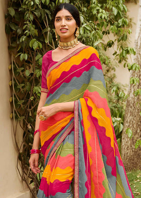 Multicolor Chiffon Silk Saree With Blouse Piece