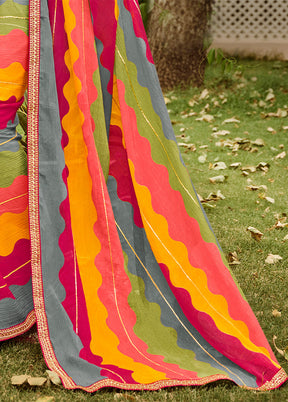 Multicolor Chiffon Silk Saree With Blouse Piece