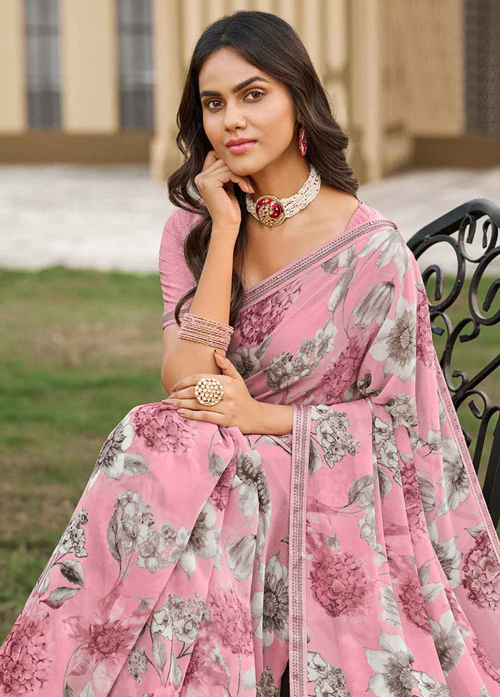 Pink Georgette Saree With Blouse Piece