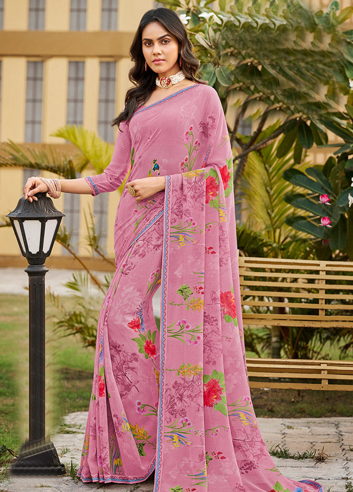 Pink Georgette Saree With Blouse Piece