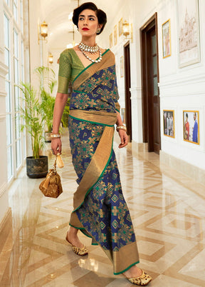 Blue Silk Printed Saree With Blouse