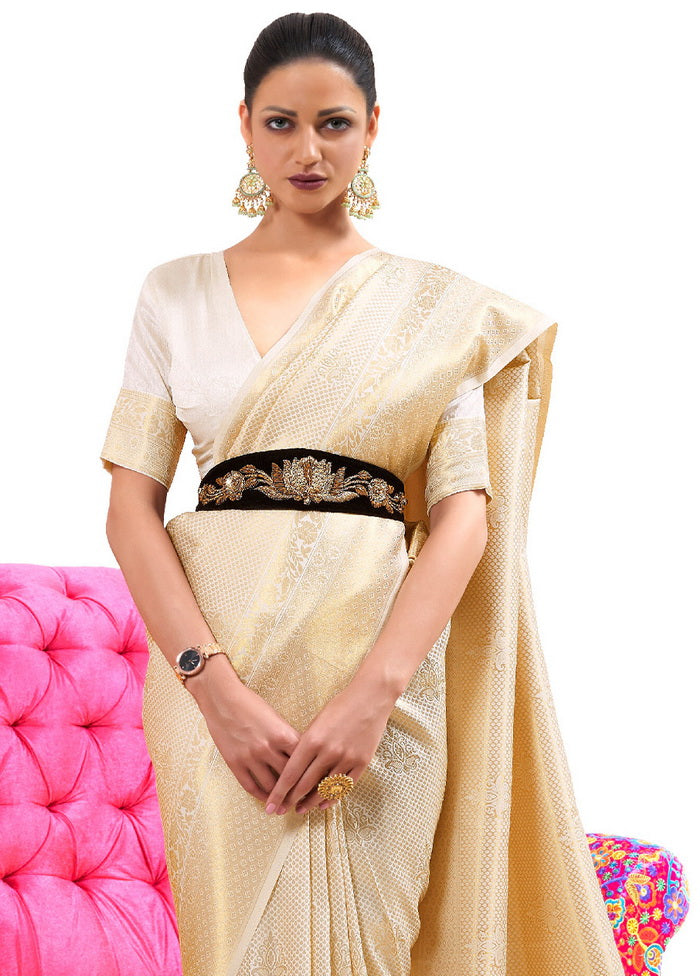 Beige Handloom Silk Saree With Blouse