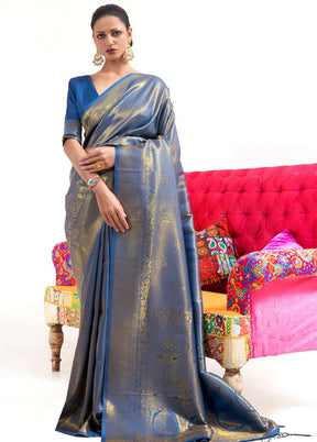 Blue Handloom Silk Saree With Blouse