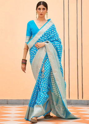 Blue Handloom Silk Saree With Blouse