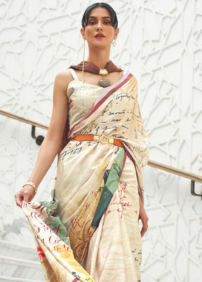 Beige Crepe Woven Silk Saree With Blouse