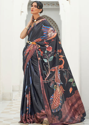 Black Crepe Woven Silk Saree With Blouse