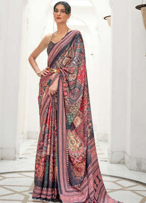 Black Crepe Woven Silk Saree With Blouse