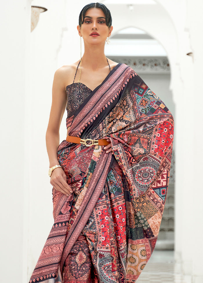 Black Crepe Woven Silk Saree With Blouse