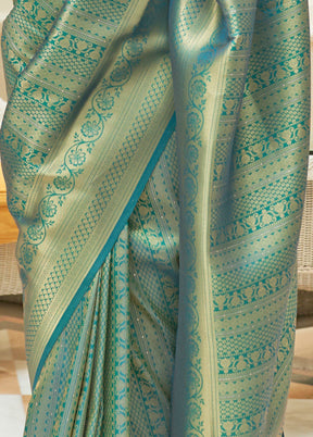 Blue Silk Zari Woven Saree With Blouse