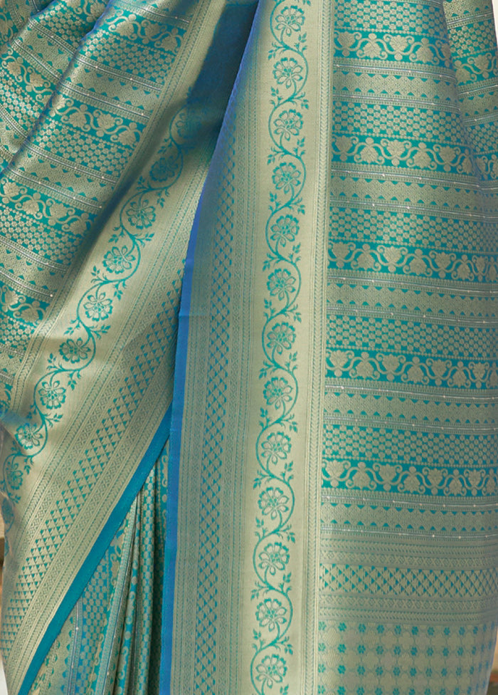 Blue Silk Zari Woven Saree With Blouse