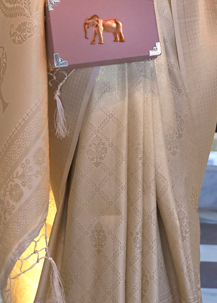 Beige Spun Silk Saree With Blouse Piece