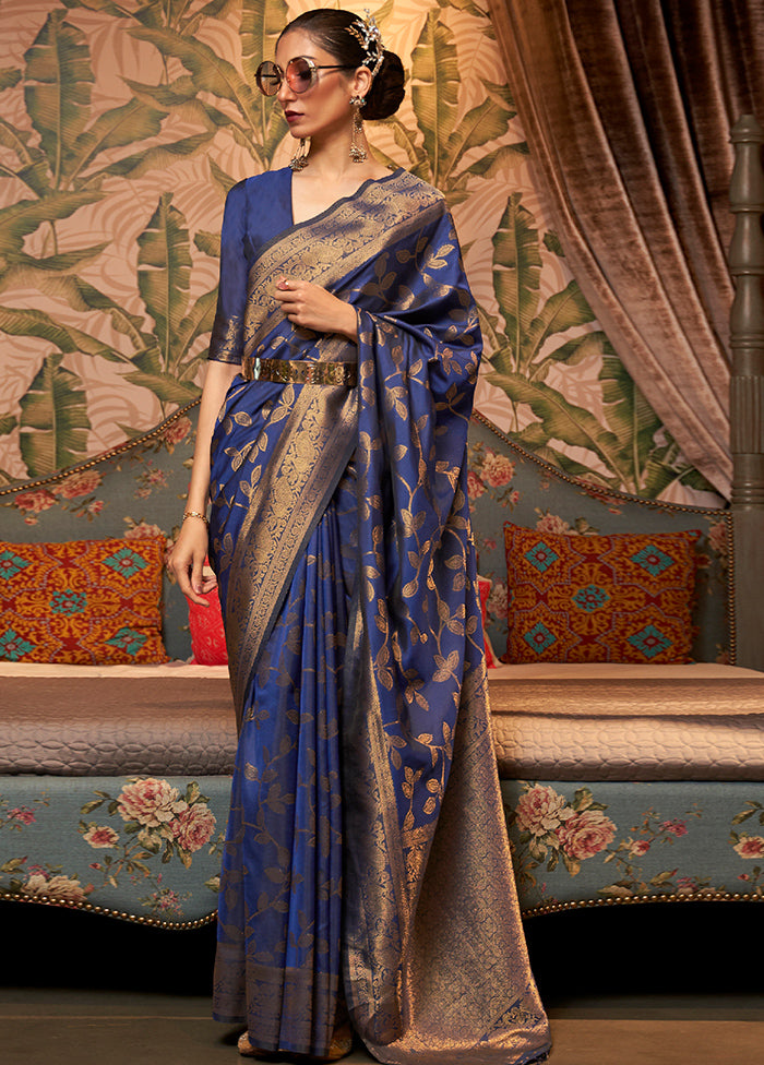 Blue Spun Silk Saree With Blouse Piece