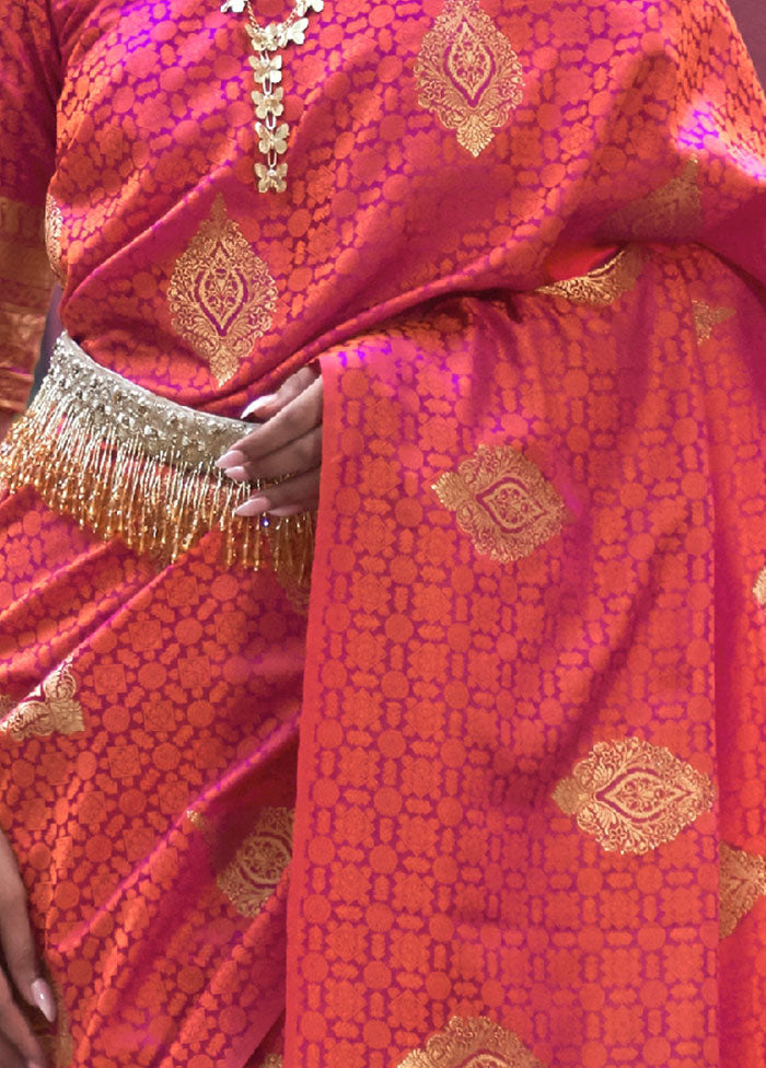 Orange Spun Silk Woven Work Saree With Blouse