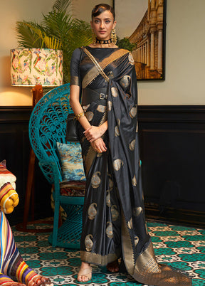 Black Spun Silk Saree With Blouse Piece