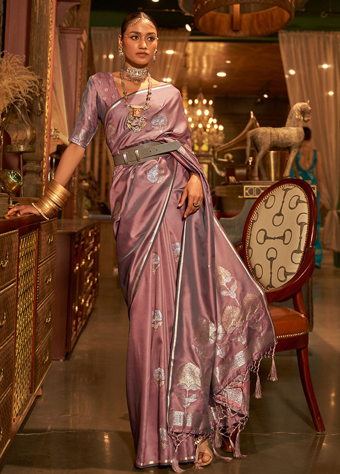 Peach Spun Silk Woven Work Saree With Blouse