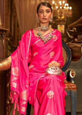 Pink Spun Silk Woven Work Saree With Blouse