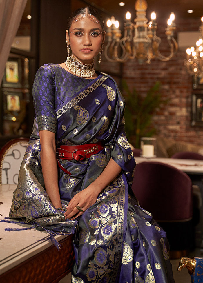 Blue Spun Silk Saree With Blouse Piece